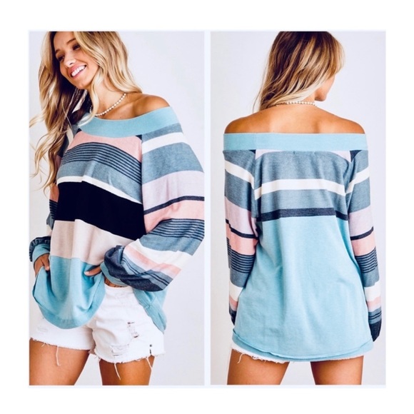 Boho Long Sleeve Color Block Striped Top - Picture 1 of 3